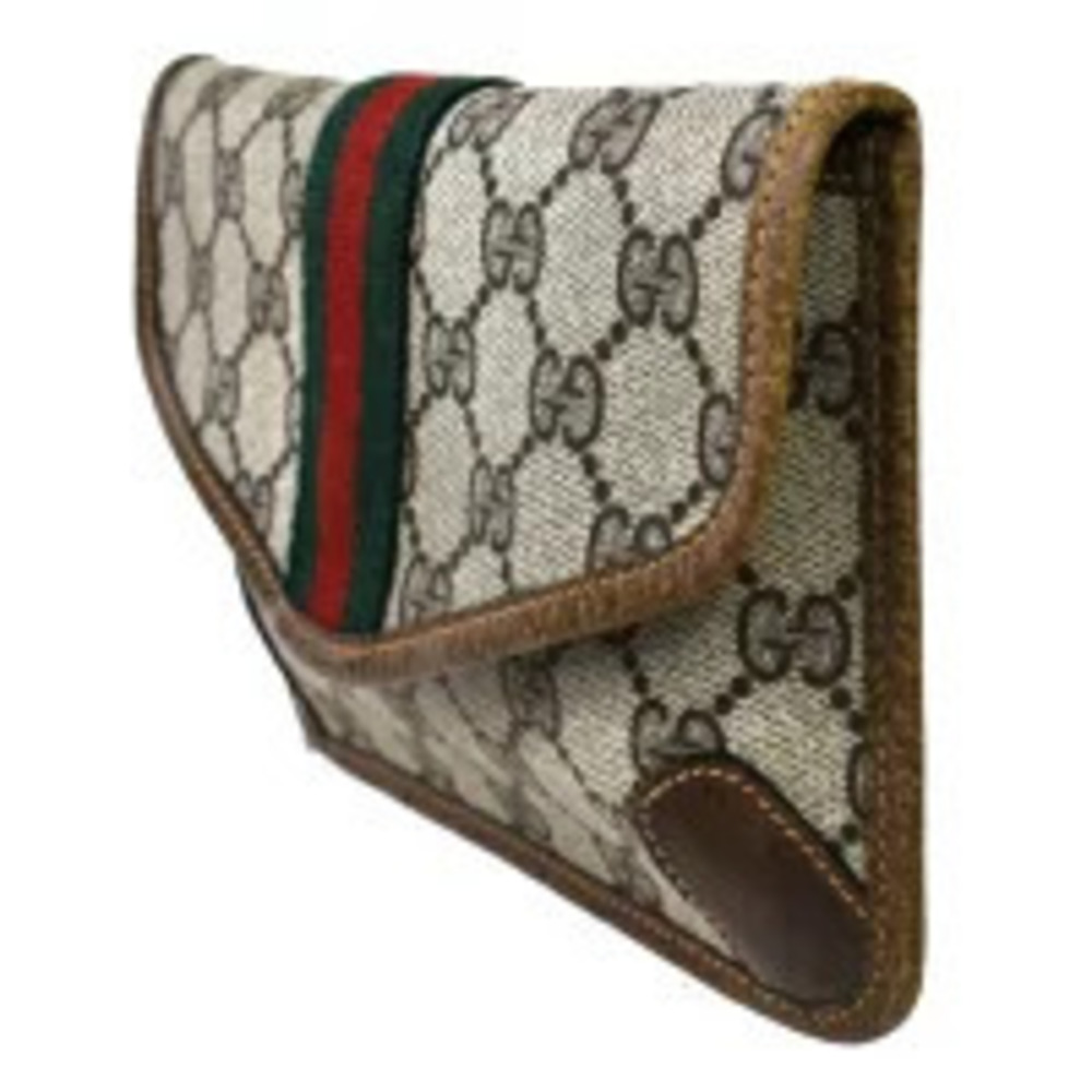 Gucci Bag Sherry Leather Clutch Brown Green GG Red Pouch Green Red